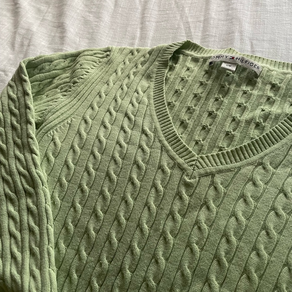 Tommy Hilfiger Light Green V-Neck Sweater
